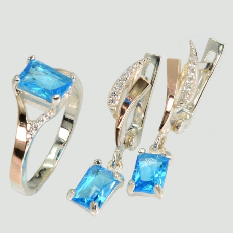 Серебряный комплект с золотыми пластинами и фианитами