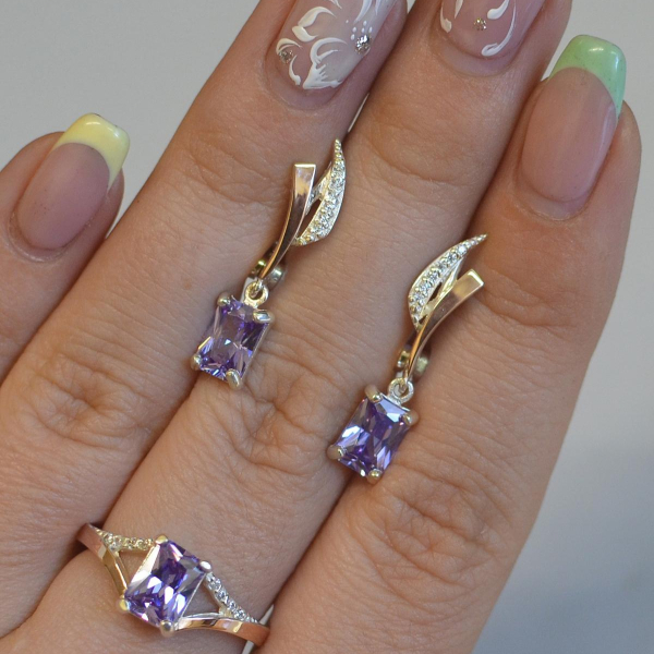 Серебряный комплект с золотыми пластинами и фианитами