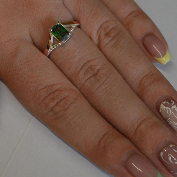 Срібна каблучка з золотими пластинами і фіанітами