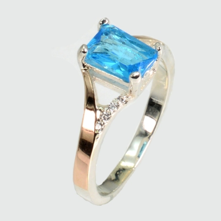 Срібна каблучка з золотими пластинами і фіанітами