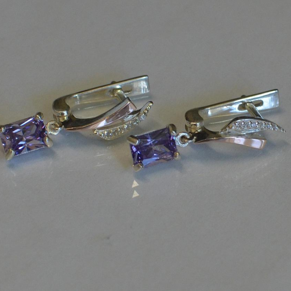 Сережки срібні з золотими накладками і фіанітами