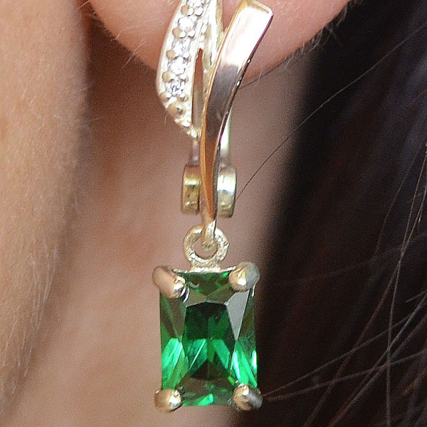 Сережки срібні з золотими накладками і фіанітами