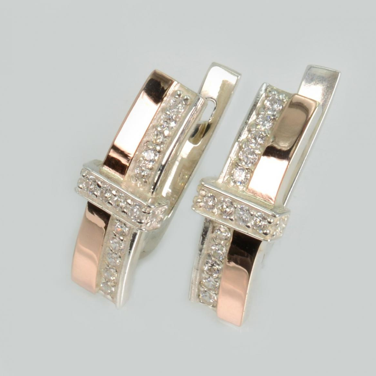 Сережки срібні з золотими вставками і фіанітами