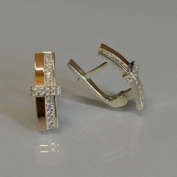 Сережки срібні з золотими вставками і фіанітами