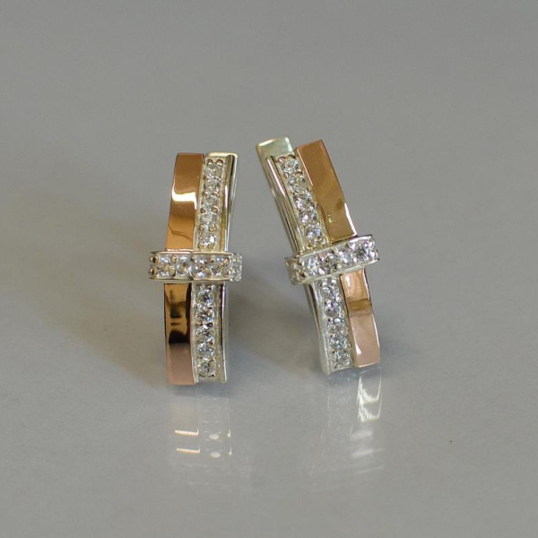 Сережки срібні з золотими вставками і фіанітами