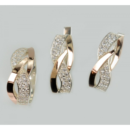 Серебряный набор серьги и кольцо с фианитами