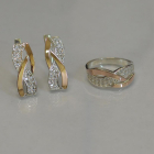 Серебряный набор серьги и кольцо с фианитами