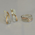 Серебряный набор серьги и кольцо с фианитами