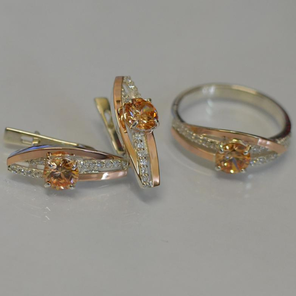 Серебряный набор с золотыми вставками