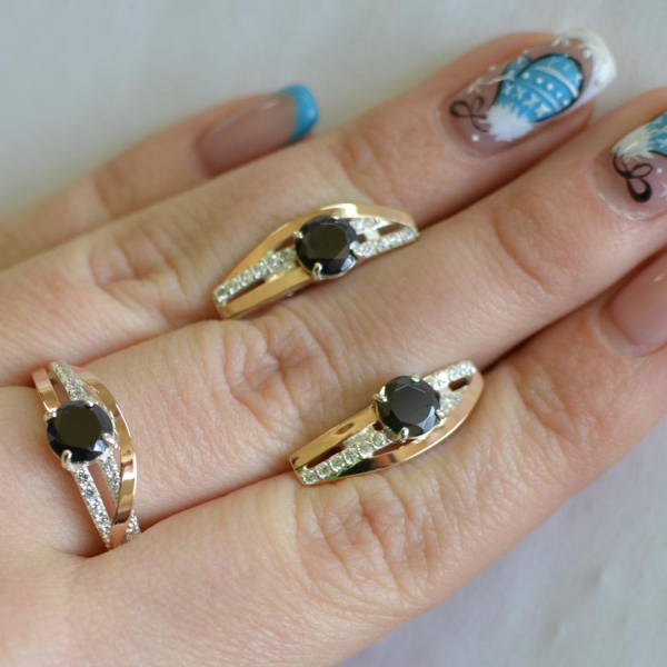 Серебряный набор с золотыми вставками