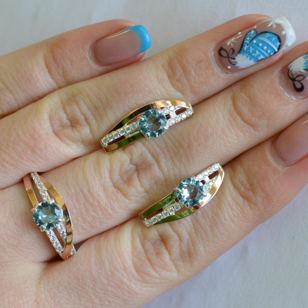 Серебряный набор с золотыми вставками