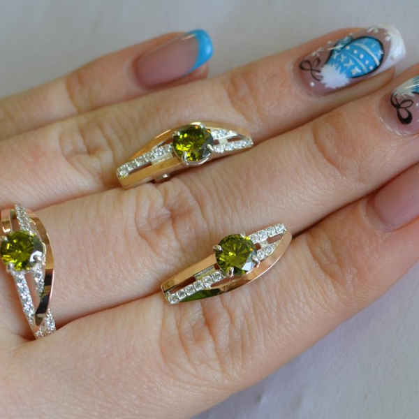 Серебряный набор с золотыми вставками