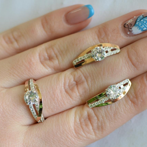 Серебряный набор с золотыми вставками