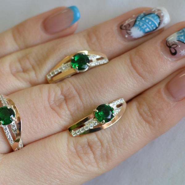 Серебряный набор с золотыми вставками