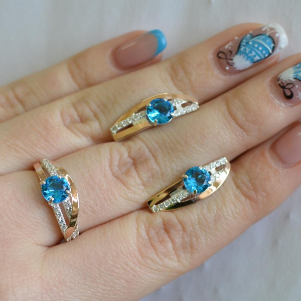 Серебряный набор с золотыми вставками