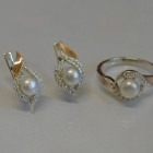 Серебряный набор с золотыми вставками и жемчугом