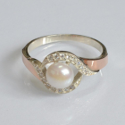 Срібна каблучка з золотоми вставками та перлиною