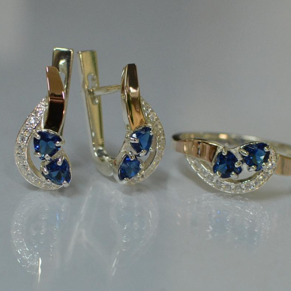 Комплект украшений из серебра с золотом