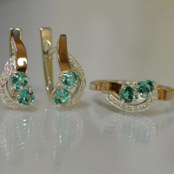 Комплект украшений из серебра с золотом