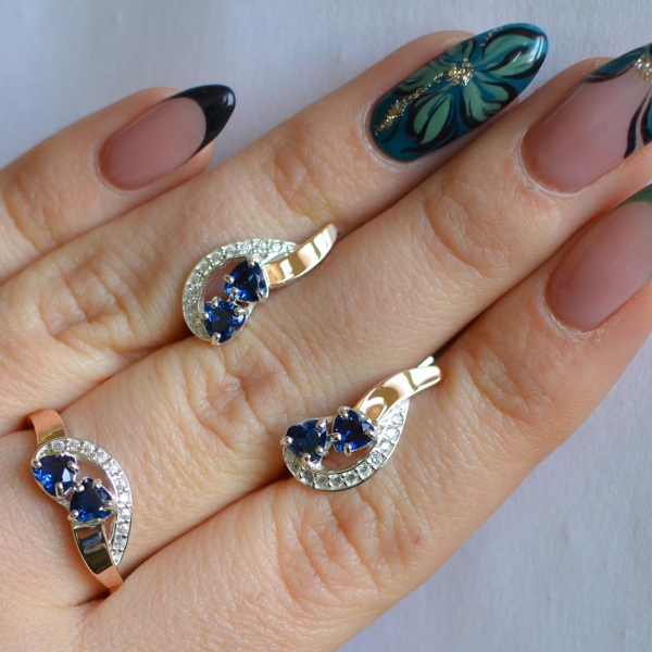 Комплект украшений из серебра с золотом