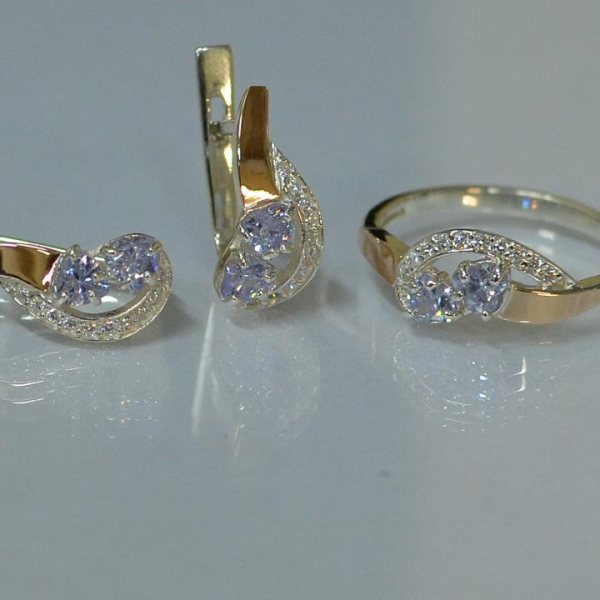 Комплект украшений из серебра с золотом