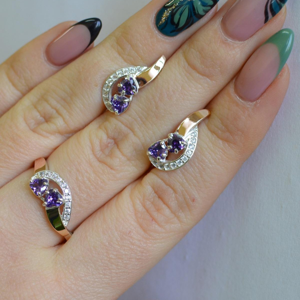 Комплект украшений из серебра с золотом