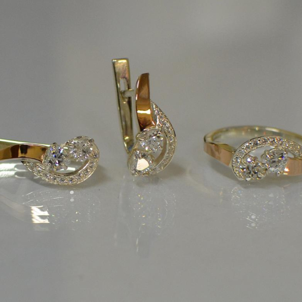 Комплект украшений из серебра с золотом