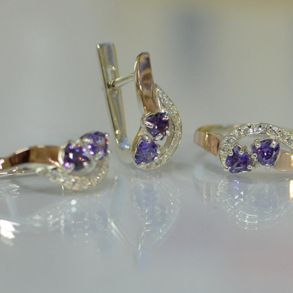 Комплект украшений из серебра с золотом