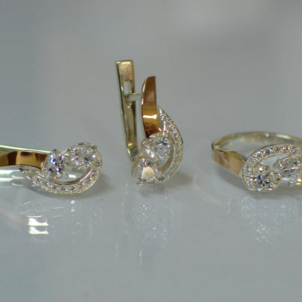 Комплект украшений из серебра с золотом