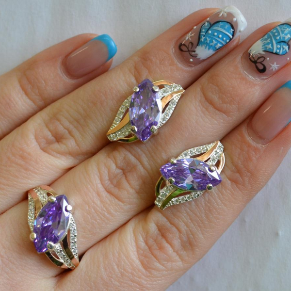 Серебряный набор с золотыми пластинами