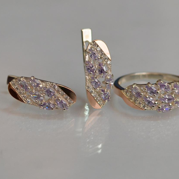 Срібний набір з золотими пластинами