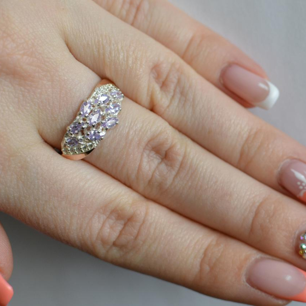 Срібна каблучка з золотими пластинами