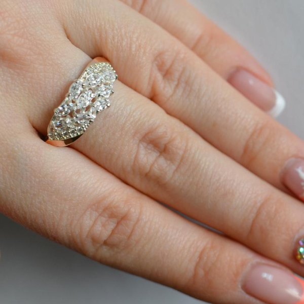 Срібна каблучка з золотими пластинами