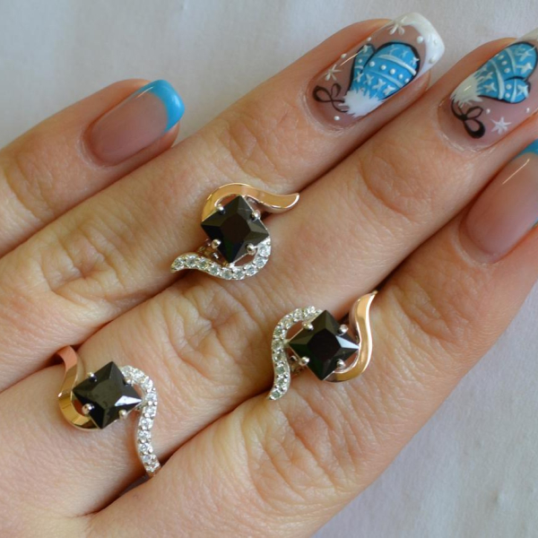 Срібний набір з золотими накладками