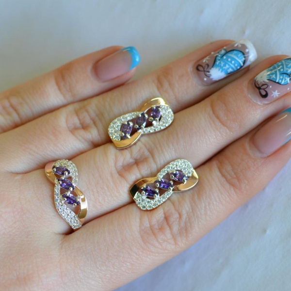 Серебряный гарнитур с золотыми пластинами