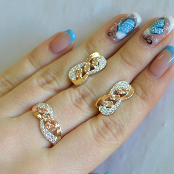 Серебряный гарнитур с золотыми пластинами