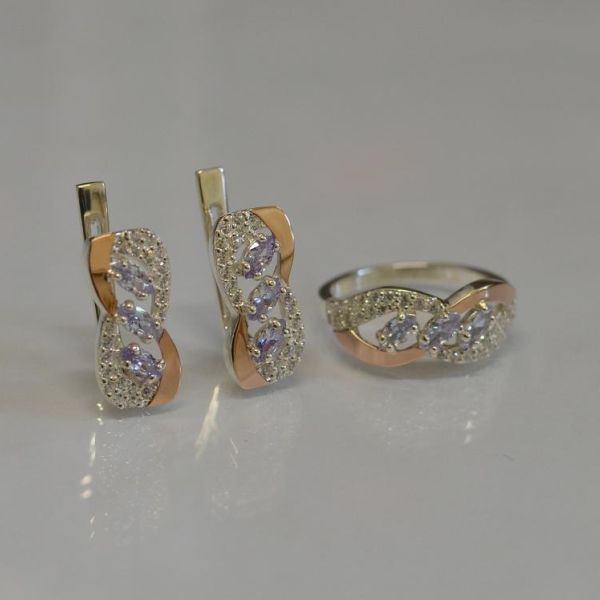 Серебряный гарнитур с золотыми пластинами