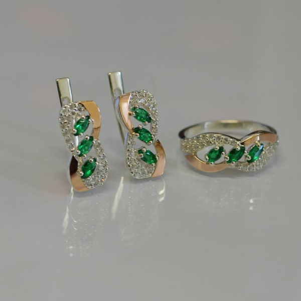 Серебряный гарнитур с золотыми пластинами