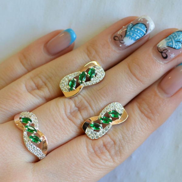 Серебряный гарнитур с золотыми пластинами