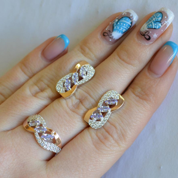 Серебряный гарнитур с золотыми пластинами