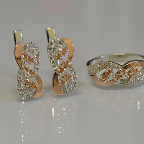 Серебряный гарнитур с золотыми пластинами