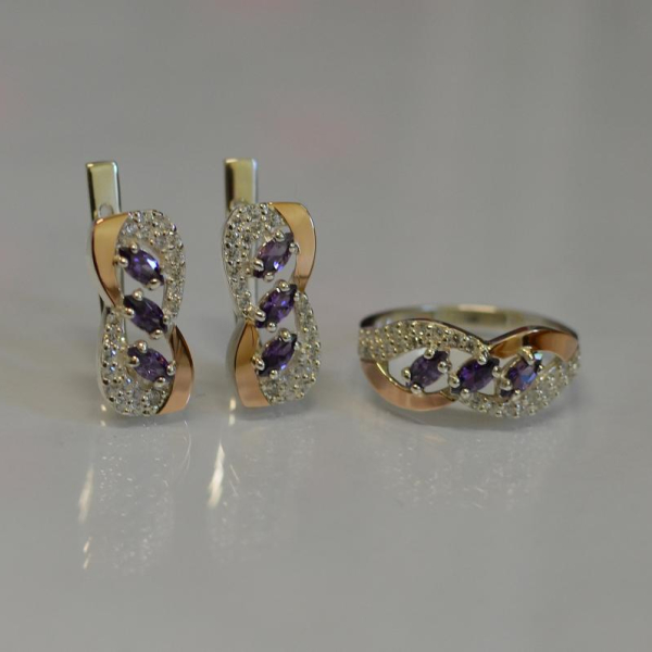 Серебряный гарнитур с золотыми пластинами