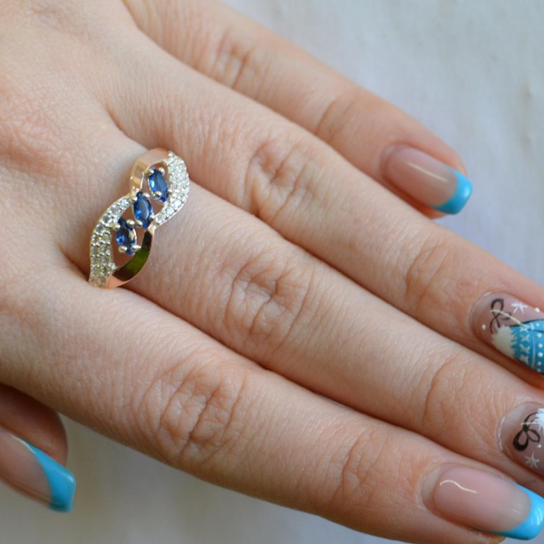 Срібна каблучка з золотими пластинами