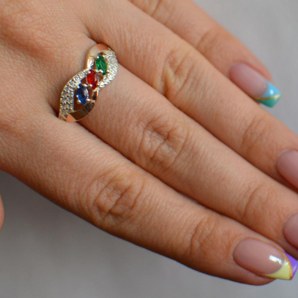 Срібна каблучка з золотими пластинами