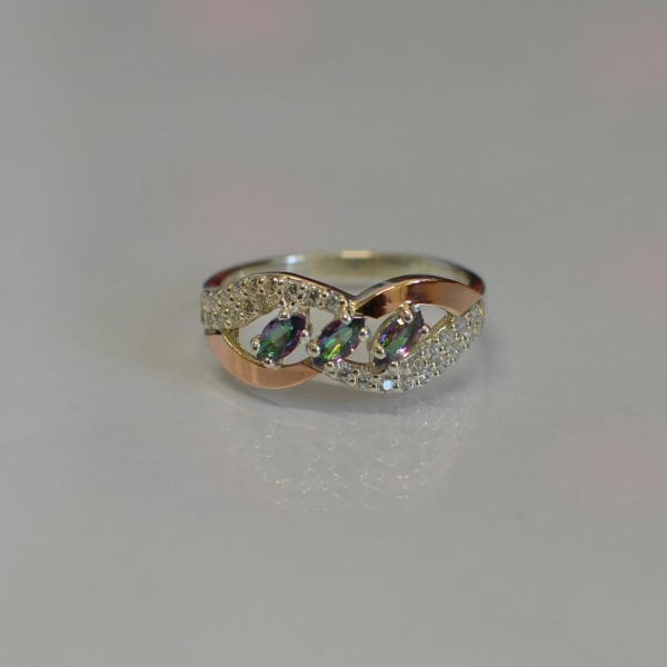 Срібна каблучка з золотими пластинами