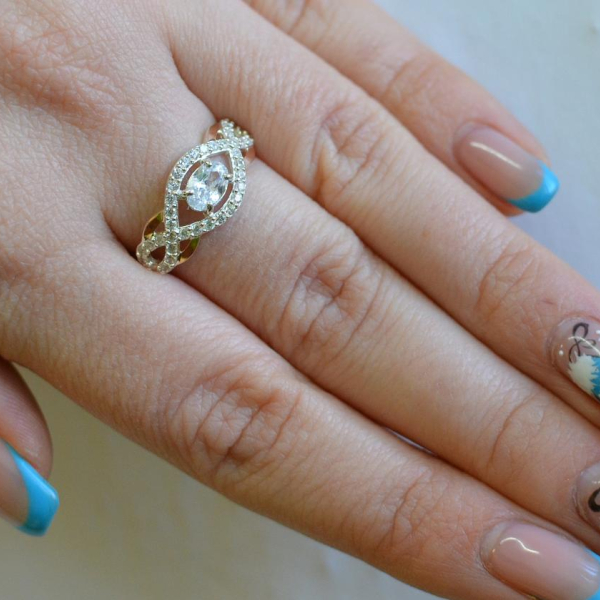 Срібна каблучка з золотими накладками