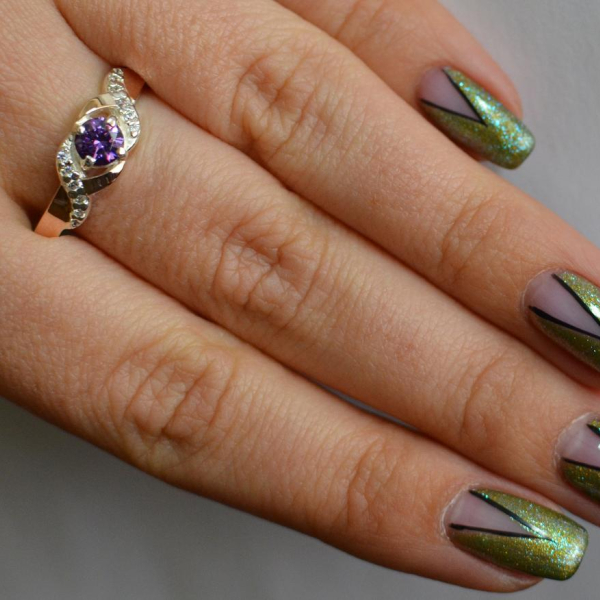 Серебряное кольцо с золотыми вставками