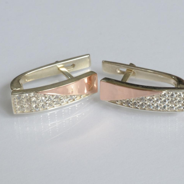 Сережки із срібла з золотими вставками