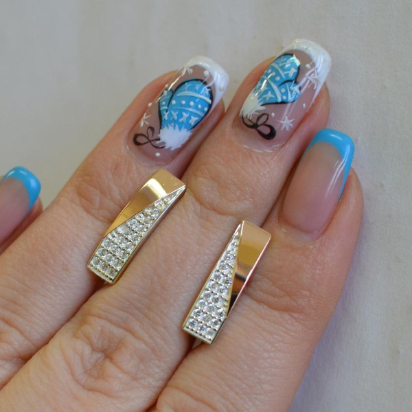 Сережки із срібла з золотими вставками