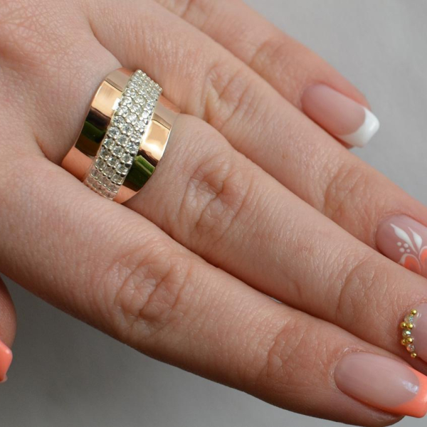 Срібна каблучка з золотими накладками